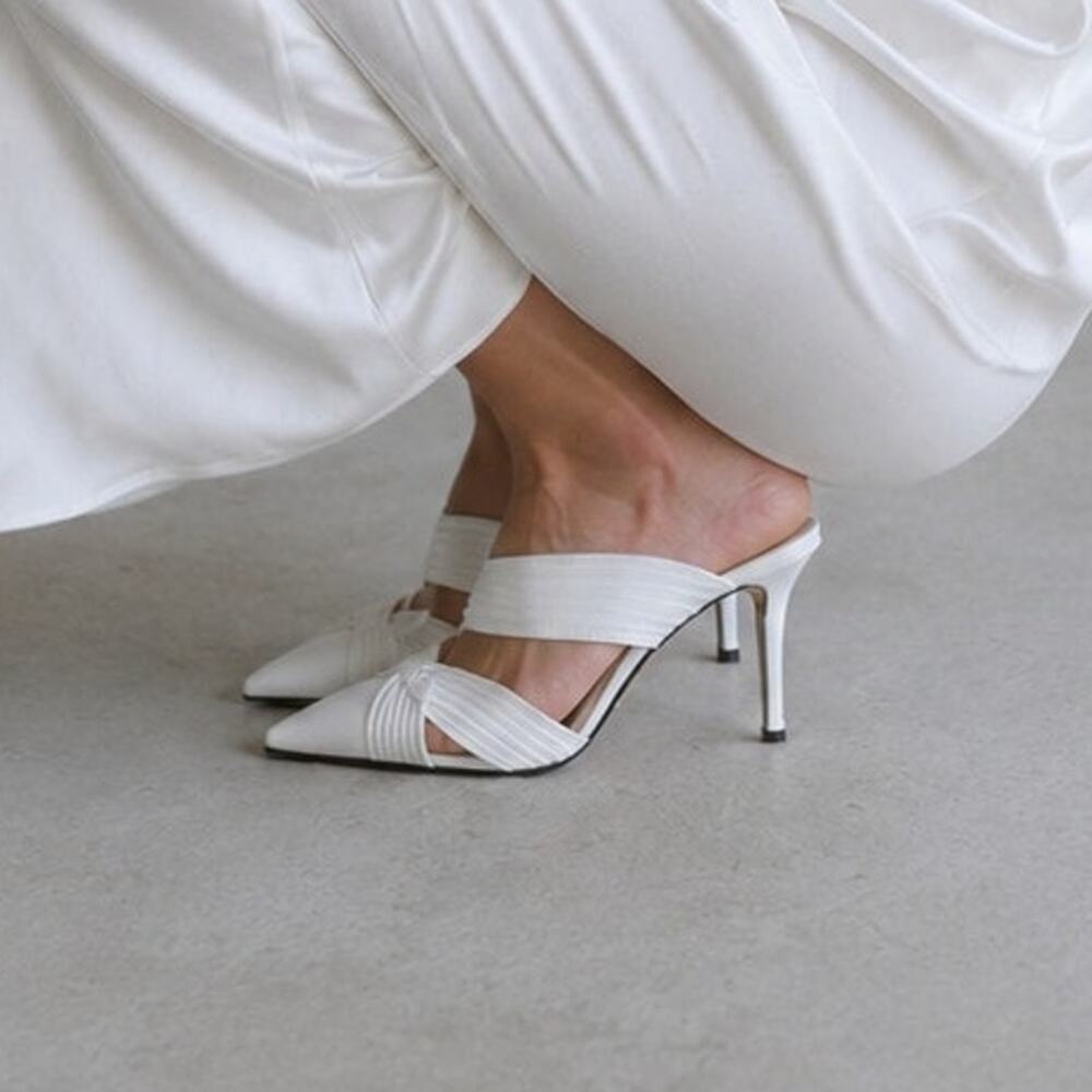 Paige Heeled Mules Womens 9.5 White D'orsay Style Pointed Toe High Heel